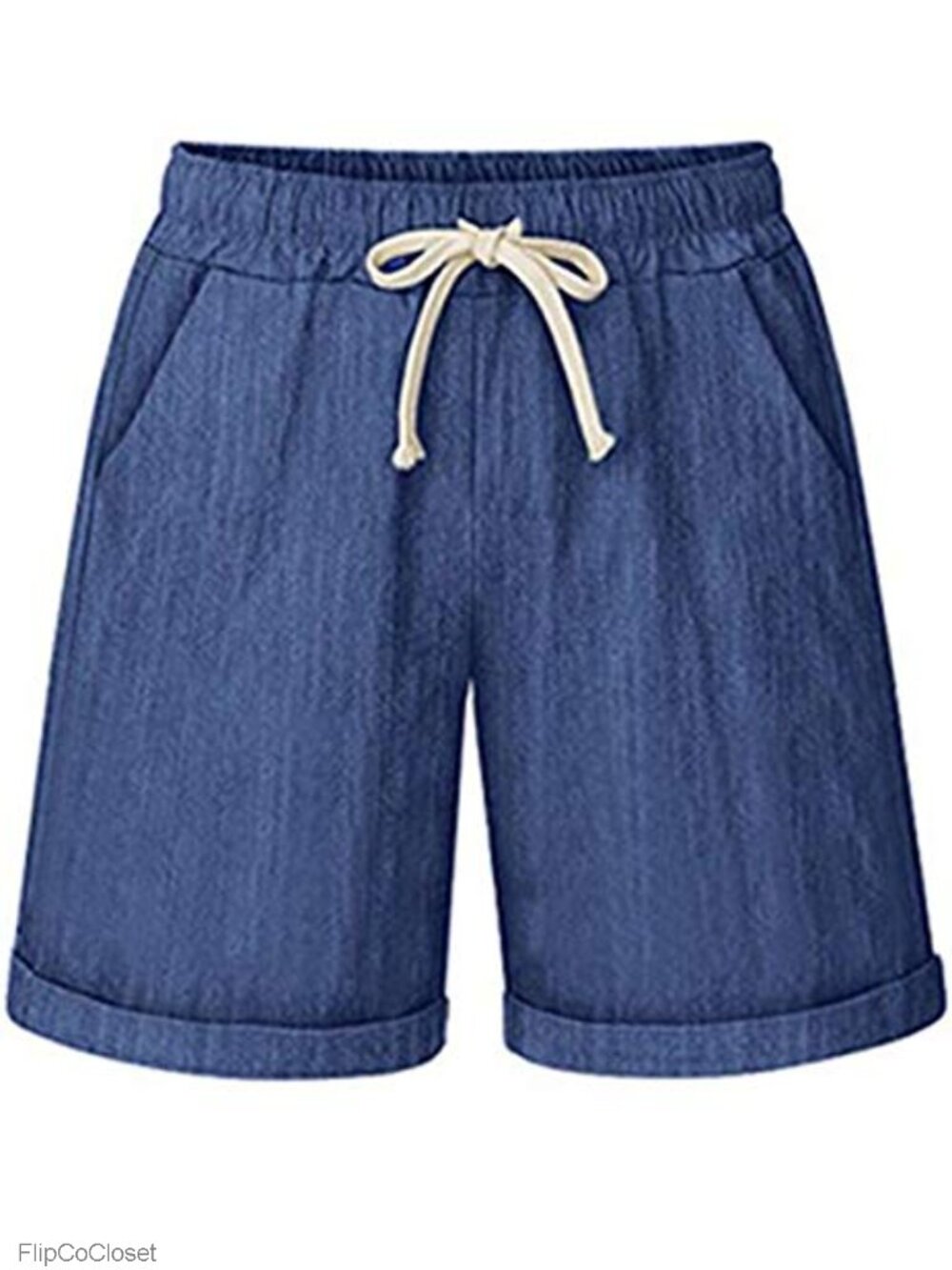 Elastic Waist Cotton Blend Drawstring Casual Shorts with Pockets